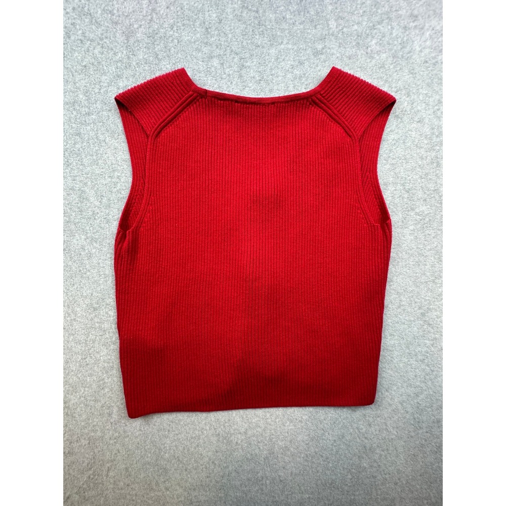 Abercrombie & Fitch Red Ribbed Knit Tie Front V-Neck Sweater Vest XS - Picture 2 of 6